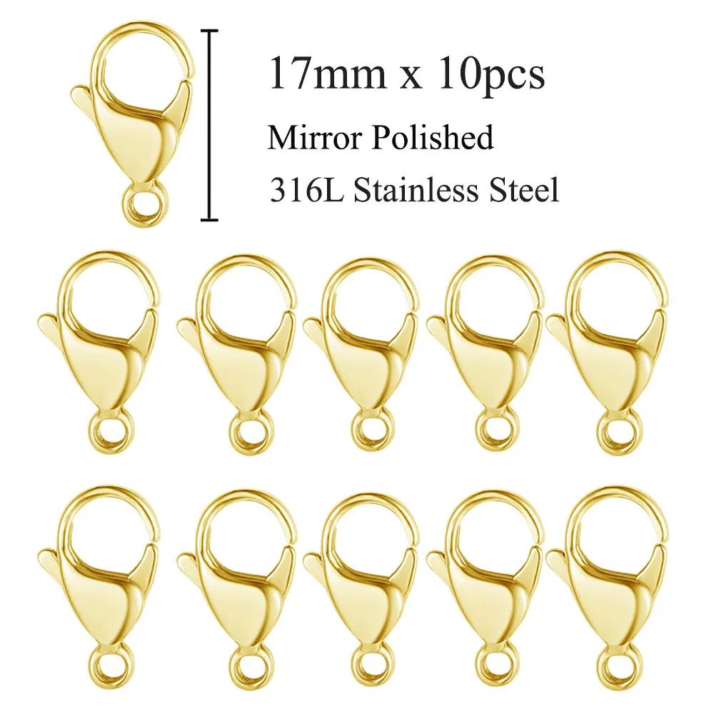 10pcs/lot Gold Mirror Polished 316L Stainless Steel Lobster Clasp 9-19mm Diy Jewelry Clasps for Necklace Bracelet Making