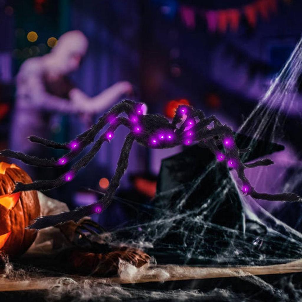 125cm LED Hairy Spider Light Up Giant Spider Plush Toy Haunted House Props Indoor Outdoor Yard