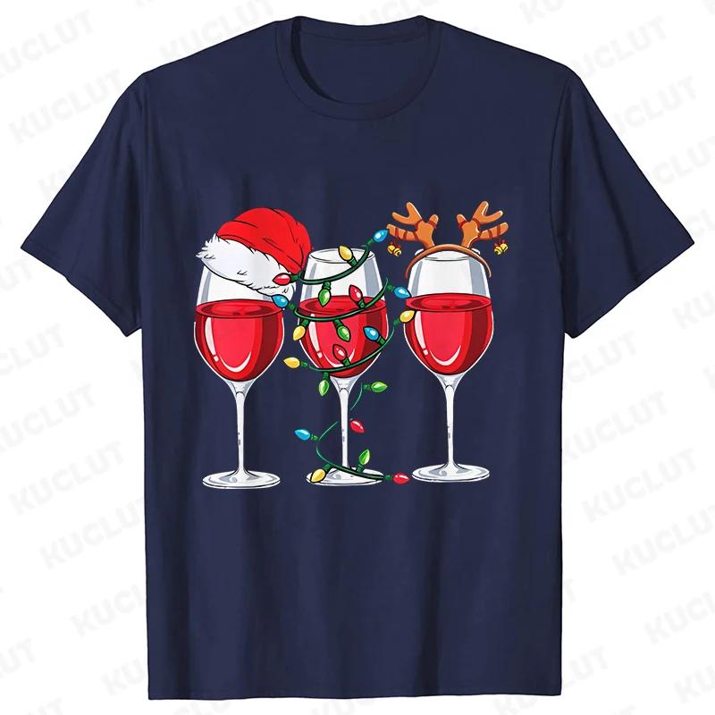 Christmas Wine T Shirts for Women Clothing Funny Cartoon Tshirts Kawaii Fashion Tshirt Korean Female Tops Christmas Wine Tees