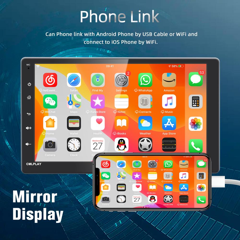 TOYOUSONIC 1 Din Car Radio MP5 Multimedia Player 9" Touch Screen Carplay FM Bluetooth USB BT Mirror Link Android Auto Radio