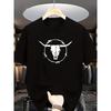 European Sizes Men'S Casual Polyester T-Shirt Featuring a Bull Head Print, Round Neck, Short Sleeves, Regular Fit, Made from Polyester Knit Fabric