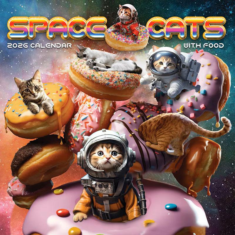 2026 Space Cats Wall Calendar - Funny Cat Themed Gifts For Cat Lovers Spiralbound Book for Home Office Living Room Wall Decor