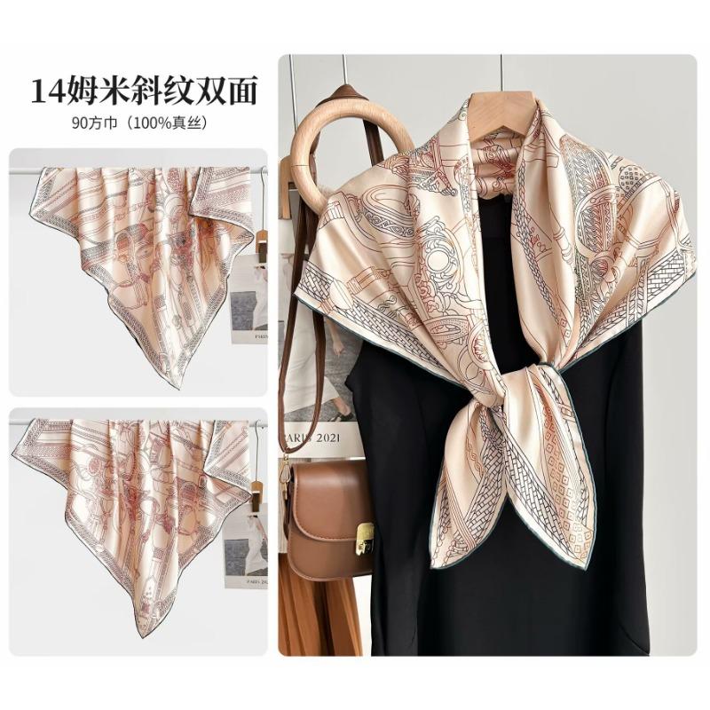 Silk twill 14 mmi large silk scarf women's fashion versatile high-end mulberry silk square scarf light luxury versatile 90 shawl