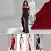Cross-border European and American Foreign Trade Women's Clothing 2024 Spring Sexy One-word Shoulder Temperament Elegant Party Dress Split Dress