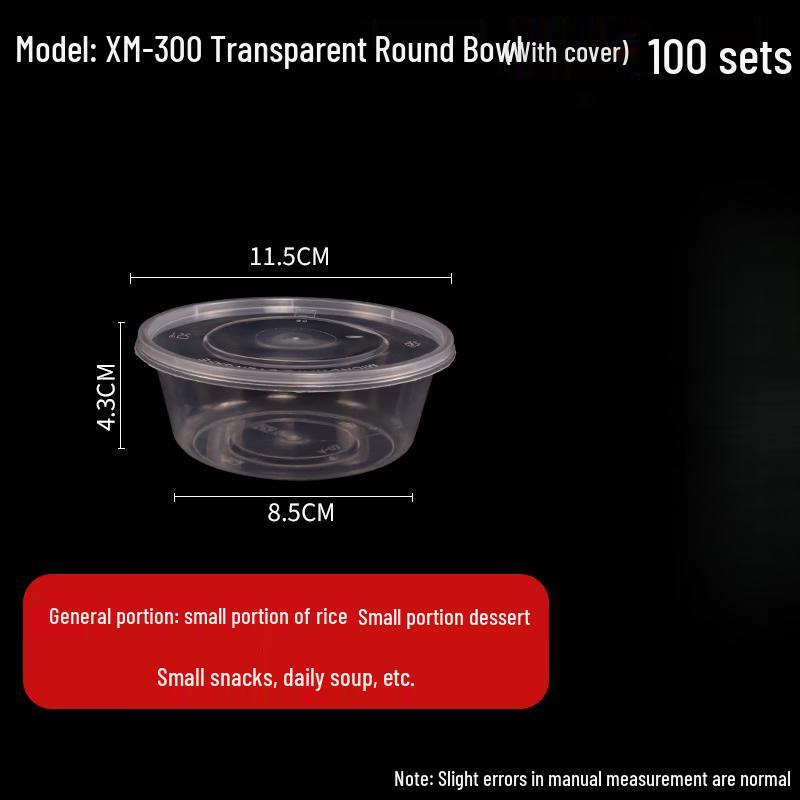 

100-Pack Round Disposable Plastic Food Containers with Lids
