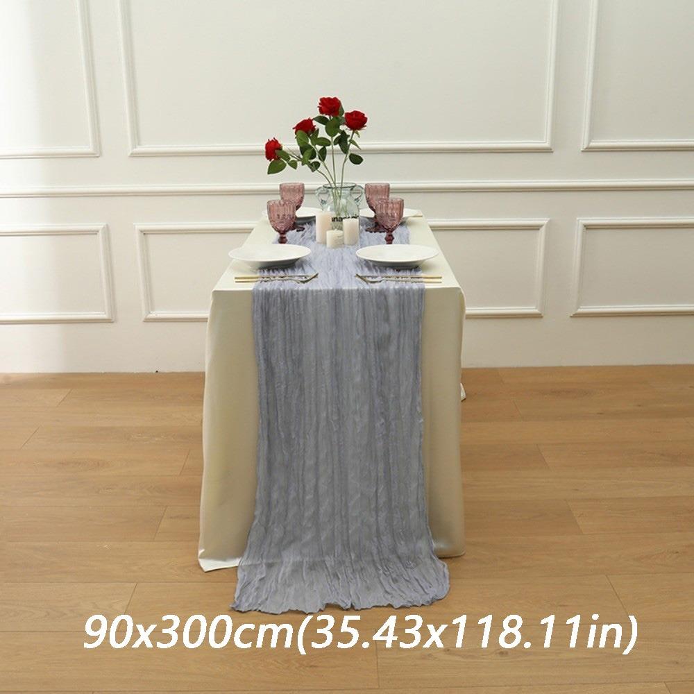 

Semi-Sheer Cheese Cloth Table Runner Boho Rustic Elegant Tulle Balinese Pleated Tablecloth DIY Gauze Table Runner синій