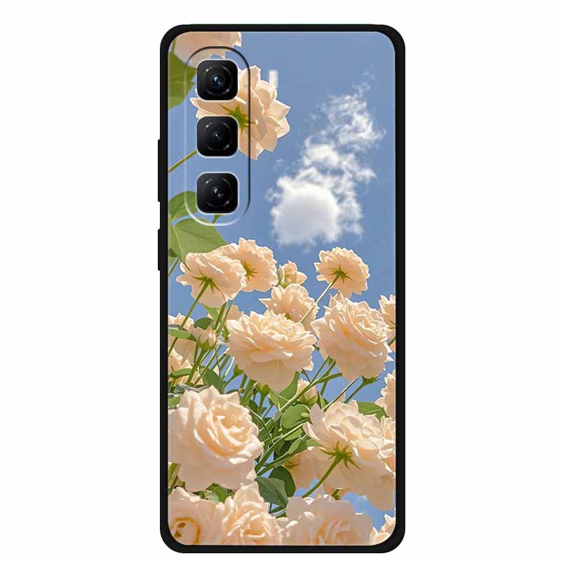 

For Infinix Hot 50 Phone Case Funda for Infinix Hot50 5G Black Back Bumper Soft Protector Flowers Anime Capa Silicone TPU Cover -Infinix Hot 50 5G
