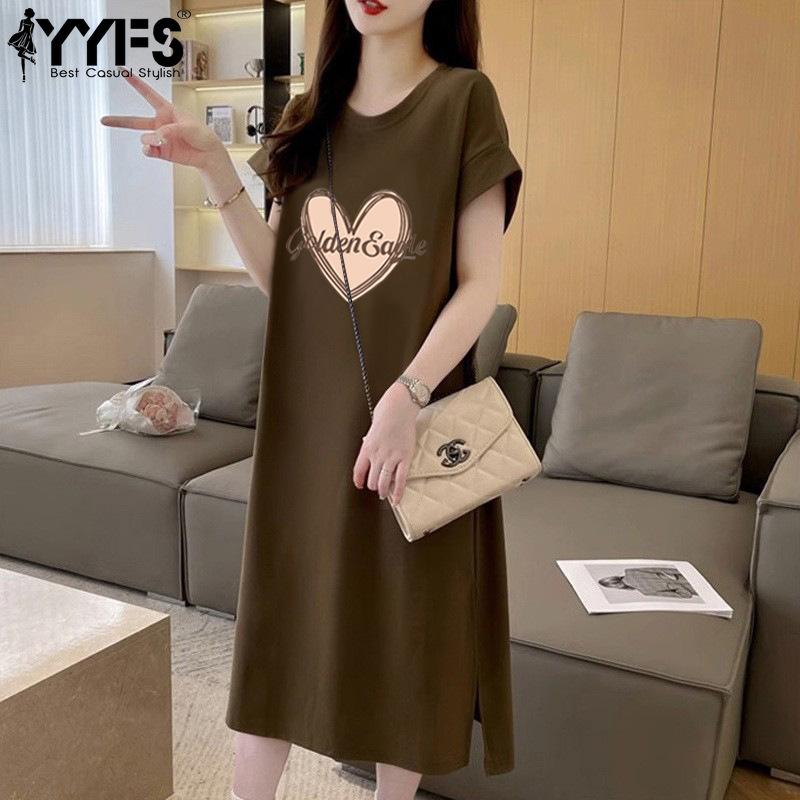 

YYFS Women s Fashion Summer Spring Love Letter Print 1/2 Sleeves O-Neck Loose Waistline Casual Dresses XXXXL коричневий