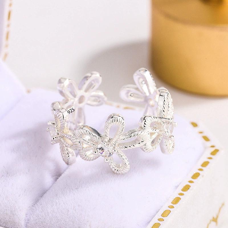 925 Silver Korean Geometric Twist Woven Open Ring Female Fashion Personality Simple Trend Retro Cool Jewelry