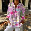 Women Shirt Lapel Long Sleeve Buttons Placket Shirt Tops Loose Fit Mid-length Summer Floral Shirt Lightweight Casual Tops