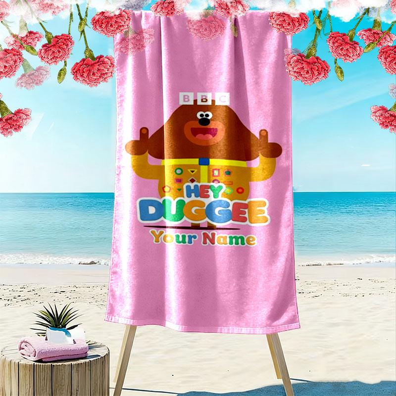 Hey Duggee Custom Name Print Beach Towel, Large Soft Quick Dry Towel for Beach Camping Swimming