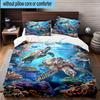 Cartoon Sea Turtle Artwork 3pcs Bedding,Including 1pc Duvet Cover And 2pcs Pillowcases Perfect for Christmas,Ideal for Bedroom, Dormitory