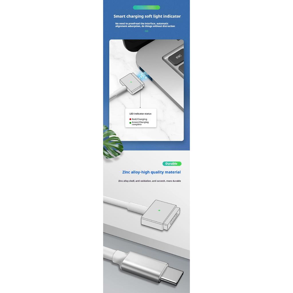 Type-C (USB-C) To Magsafe1 & 2 Fast Charging Cable Magnetic L / T Head For MacBook Air / Pro