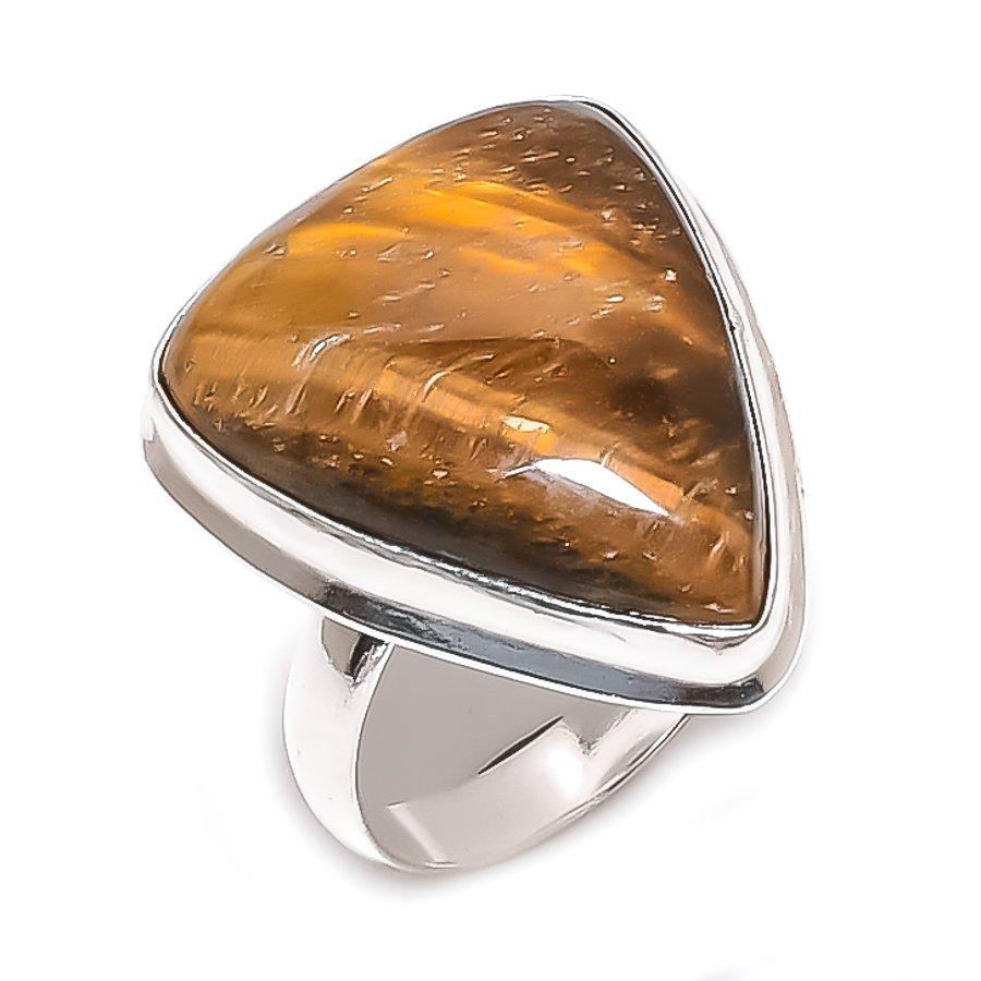 Natural Tiger Eye Gemstone 925 Sterling Silver Jewelry Ring Size 12 n8A63