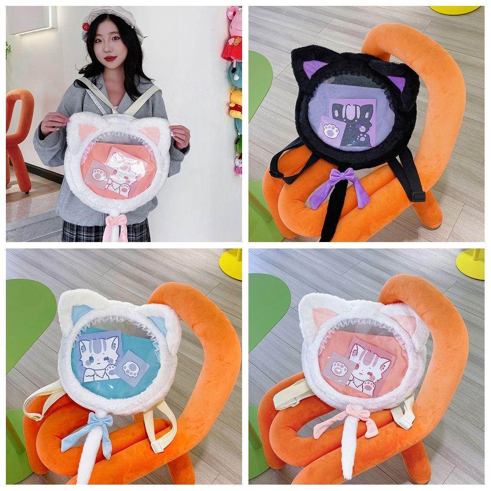 

Japanese Style Cute Cat Shoulder Bag Crossbody Bag Plush Backpack Students синій