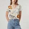 New Summer Women's Pullover Short-sleeved T-shirt V-neck Cat Pattern Top Soft Texture Comfortable Breathable Personality