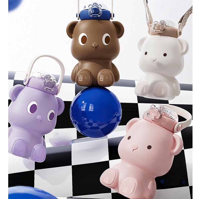 Lovely Bear Water Bottle With Strap And Handle Large Capacity Bounce Cup Perfect For Girls And Students