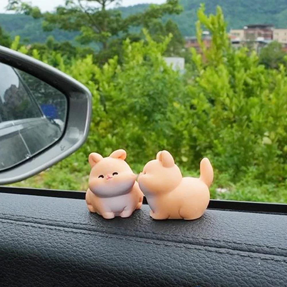 Kiss Face Rabbit Kitten Doll Car Decor Funny Resin Ducks Frogs Figurines Car Interior Dashboard Cute Car Accessories