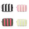 Polyester Striped Makeup Bag With Large Capacity For Travel And Storage