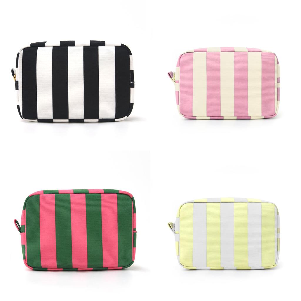 Polyester Striped Makeup Bag With Large Capacity For Travel And Storage