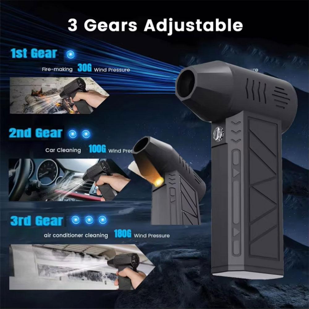 Car Clean Turbo Jet Fan Electric Air Duster LED Light Adjustable Wind Speed Turbo Violent Blower Rechargeable Blow Water/Leaves