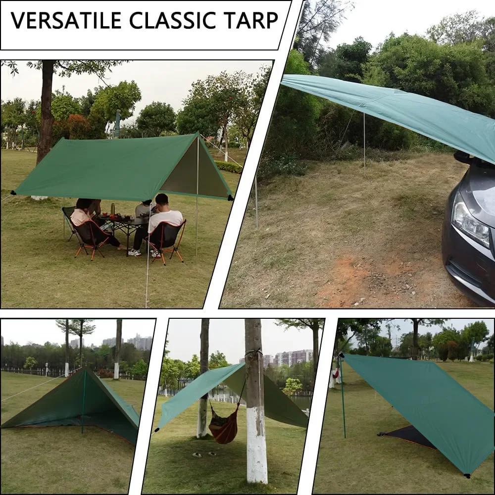 PE Car Awning Canopy with Pole Kits Anti-UV Waterproof for Car SUV Universal Tent Awning Shade Sun Shelter Rooftop Camping Tarps
