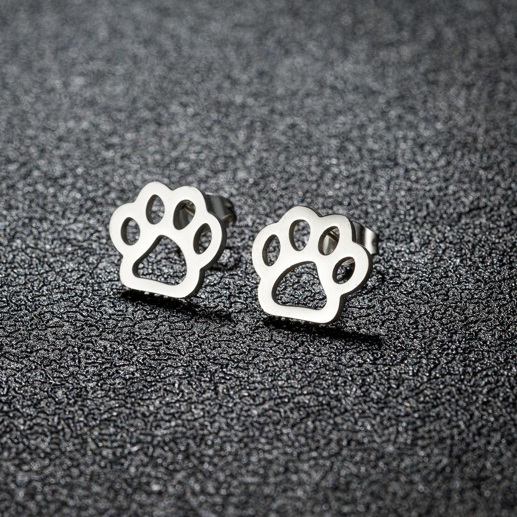 Tiny Dog And Cat Paw Piercing Stud Earrings For Women Stainless Steel Puppy Cute Earrings Zircon Accessories Pircing Oreja