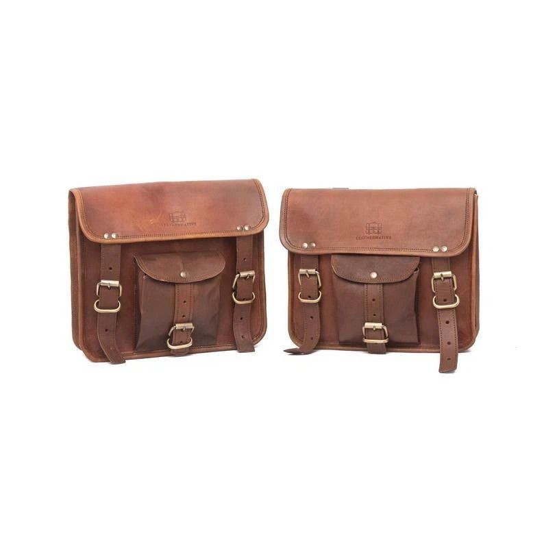 

Leather Pouch Motorcycle Both Side Saddlebags Saddle Panniers 2 Bag New Brown 11 x 9 x 3 in