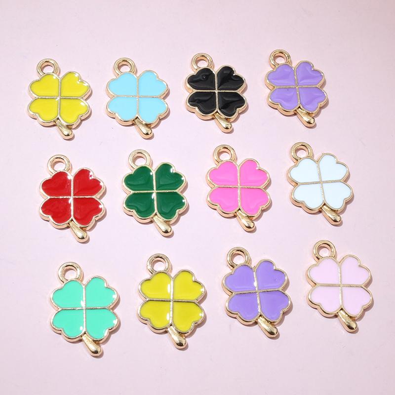 20pcs 18x12mm Enamel Clover Charms Pendant Alloy Metal DIY Jewelry Making Accessories Findingsn for Bracelet Earrings Necklace