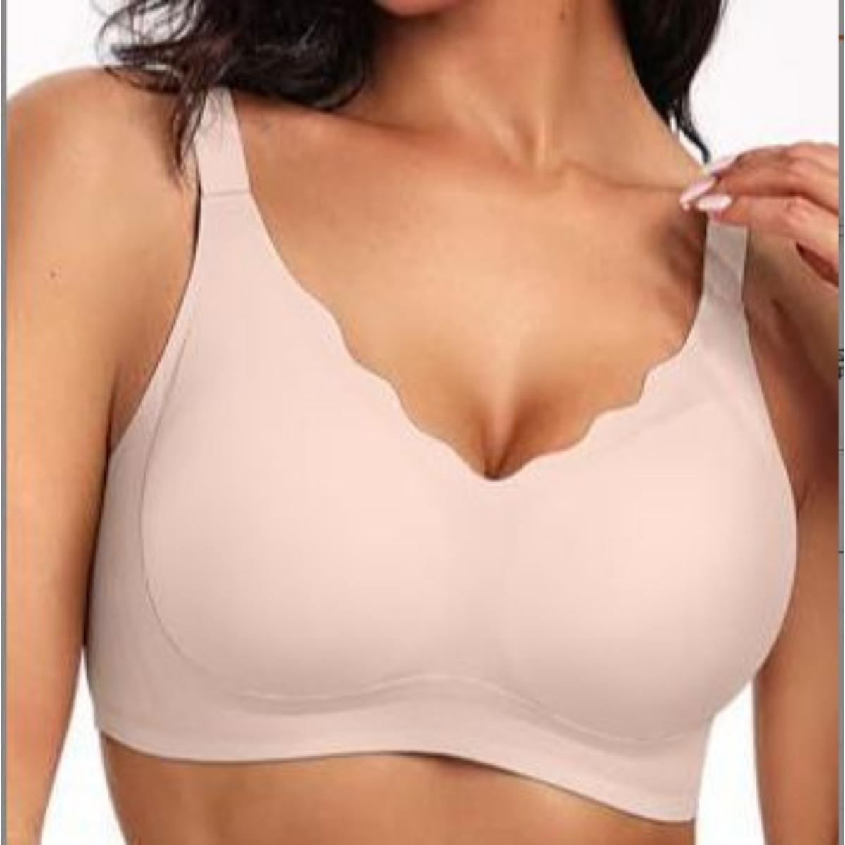 

Женский удобный бюстгальтер без косточек - бесшовный, мягкий, с V-образным вырезом, полностью покрывает, со съемной подушечкой, дышащее повседневное нижнее белье, можно стирать в стиральной машине XL телесный