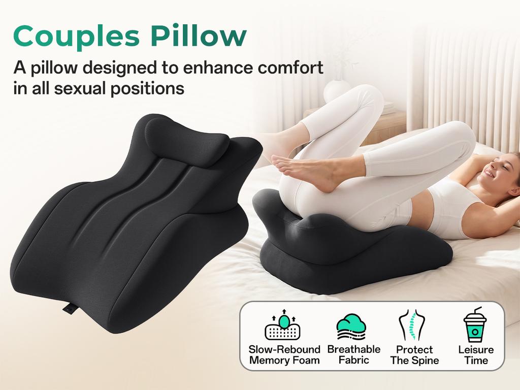 Sex Pillow for Couples – 27° Intimate Wedge Pillow, Memory Foam, for Intimate Positions & Sex Positions, Washable, Couple Pillow, Black