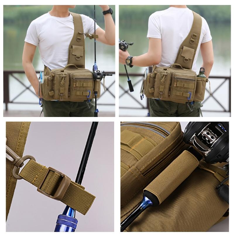 Fanny Pack for Men Fishing Tackle Backpack Shoulder Pack with Rod Holder Splashproof Storage Bag Fly Fishing Backpack