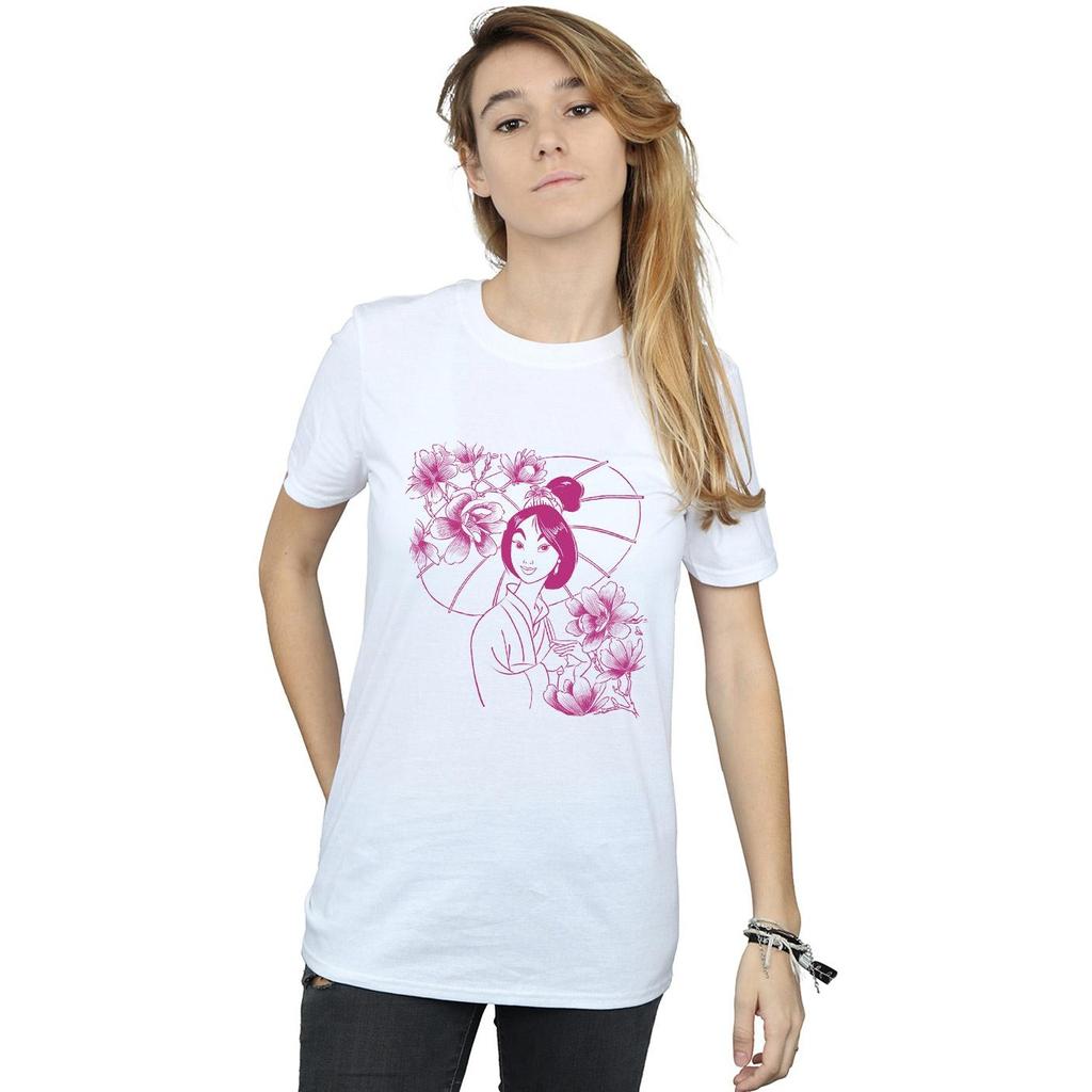 Disney Womens/Ladies Mulan Mono Magnolia Cotton Boyfriend T-Shirt
