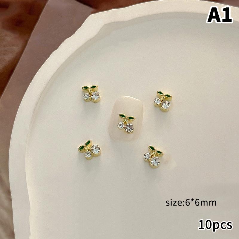 10 Pcs Cherry Nail Rhinestone 3D Cherry Charm Red Fruit Diamond Crystal Jewelry Y2K Alloy Nail Gems For Women Manicure