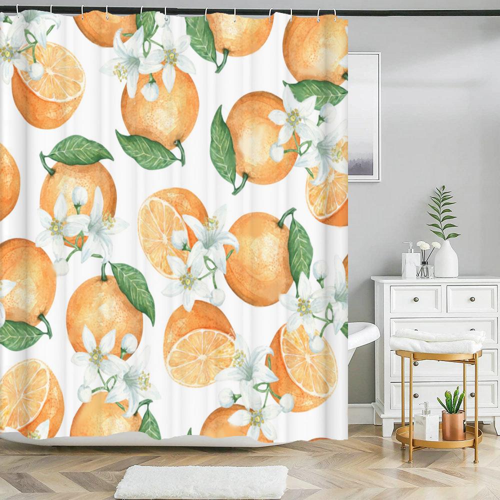 Summer Fruits Shower Curtain Cute Liner Peach Lemon Pineapple Orange Print Bath Curtain With Hooks Waterproof For Bathtub Decor
