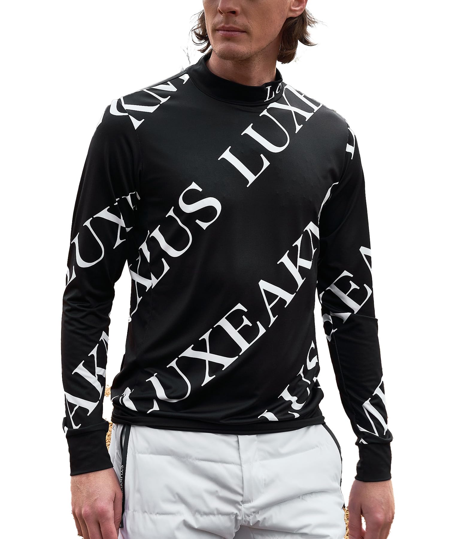 

Футболка для гольфа KM Golf Pattern Mock Neck, черная [Luxe Plus] Футболка по всей поверхности, мужская