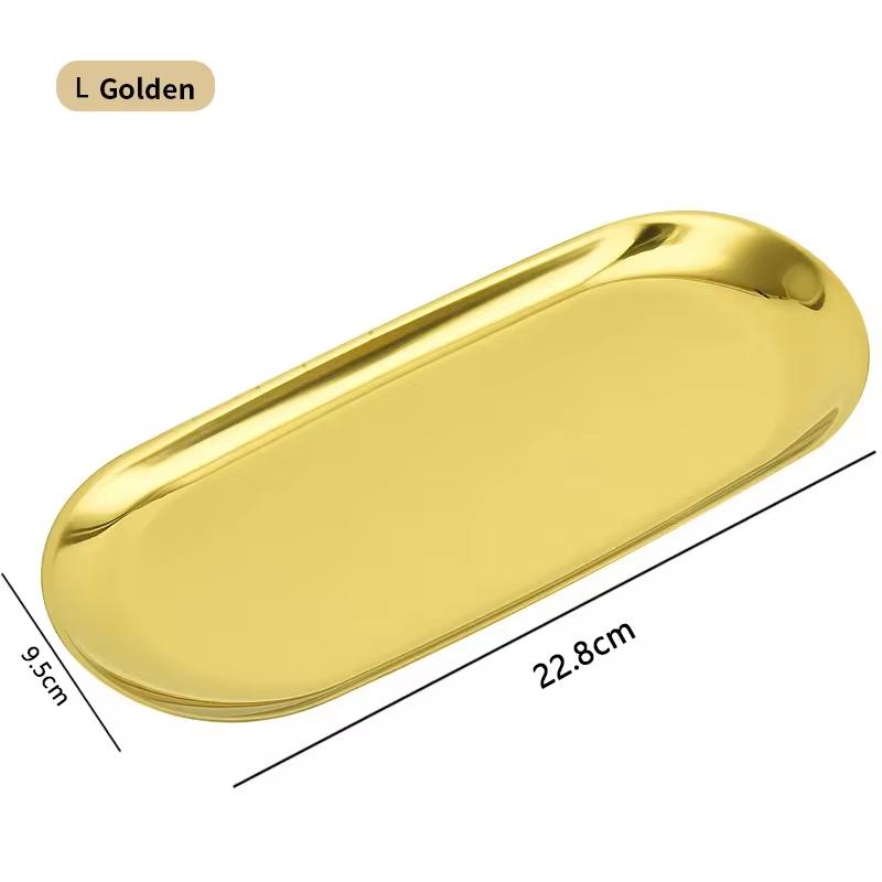Nordic Gold Oval Plate Jewelry Box Key Tray Stainless Steel Metal Multi-functional Creative Fruit Dried Fruit Storage Tray