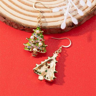 Christmas Tree Rhinestone Tassel Earrings Girl Christmas Dangle Earrings Fashion  Personality Creative Ear Jewelry