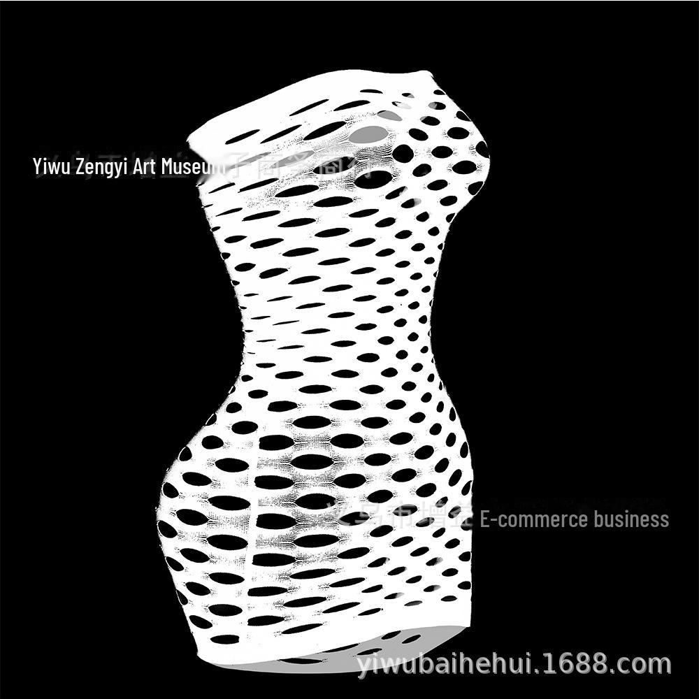 Sexy Lingerie: Hole Hip Skirt Tube Top, Full Body Net Dress W095
