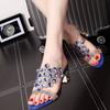 Thick heel women's sandals 20 summer new fashion fish mouth women's cool slippers rhinestone middle heel women's shoes