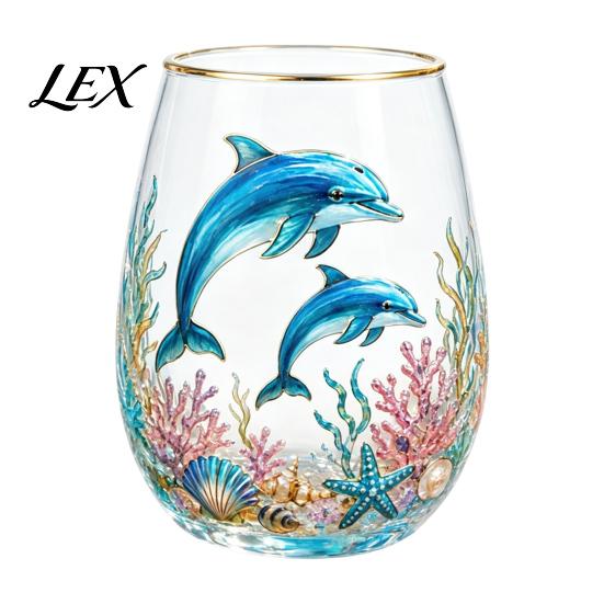 Functional Collectible Glass Cup Ocean-Themed Cup, Jellyfish/Dolphins/Sea Turtles/Octopus Hand-Painted, Thickened Drinking Decorative Ocean Style Gift