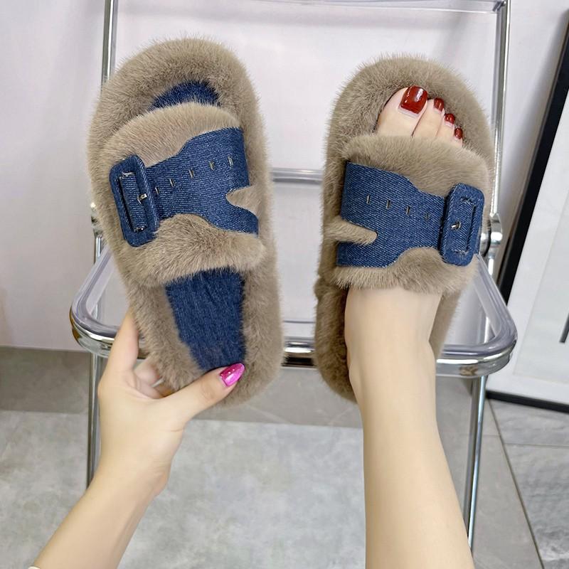 Fashion Internet Celebrity Platform Plush Slippers for Women's Outward Wear, New Velvet Cotton Mops for Autumn and Winter 2025