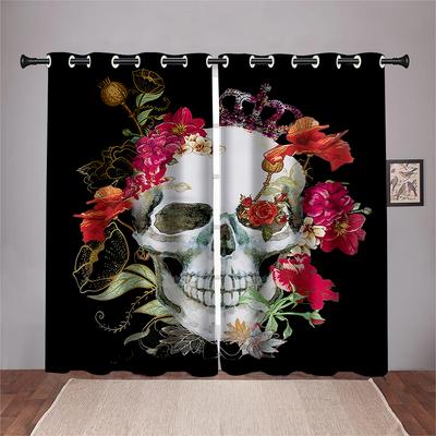 Fenstervorhänge für Wohnzimmer, 3D, Günstig, Sexy, Valentinstag, Rosen-Schädel, Schwarz, Paar, Verdunkelung, Schlafzimmer, Heimdeko