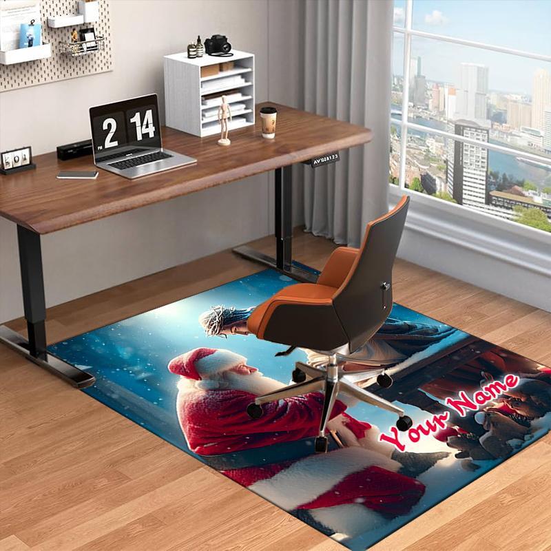 1PC Custom Name Christmas Jesus And Santa Interaction. Theme Floor Mat Ideal for Living Room, Game Rooms, Office, Bedroom,Floor Mat Playful Design