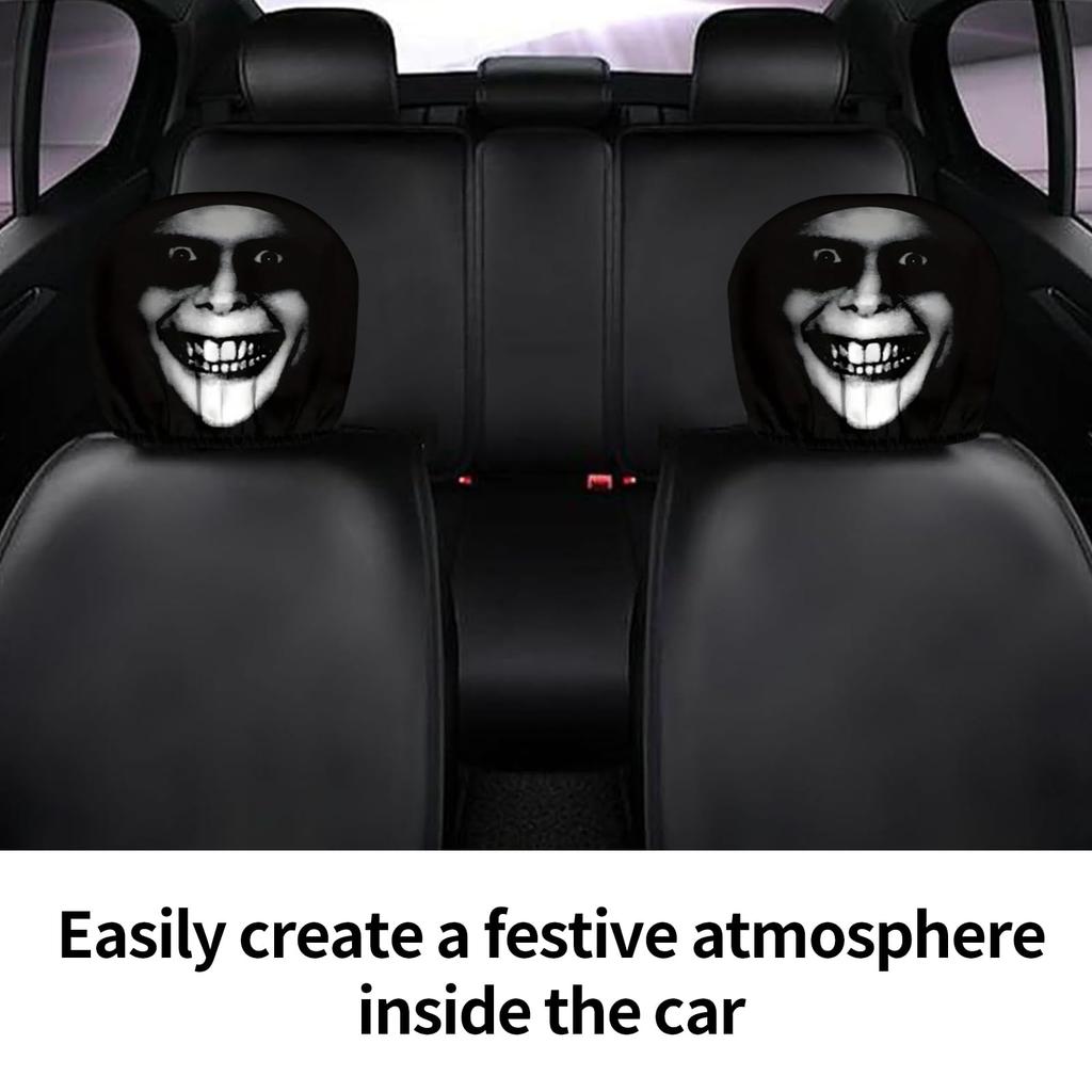 4 Stück Auto Kopfstützenbezug, 2025 Neue Upgrade Halloween Gruselig Autositz Kopfstützenbezug, Lustiger Kopfstützenschutz, Auto LKW Van Horror Gesicht