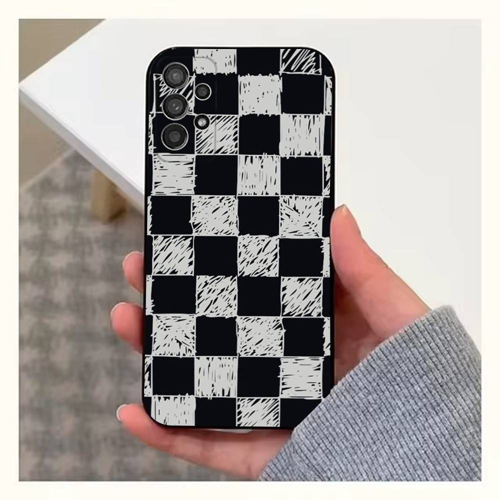 Checkered Chess Board Case For Samsung S22,S21,S9,S25,S24,S23,Ultra,FE,S20,S10,Plus,Lite,Soft Silicone Black
