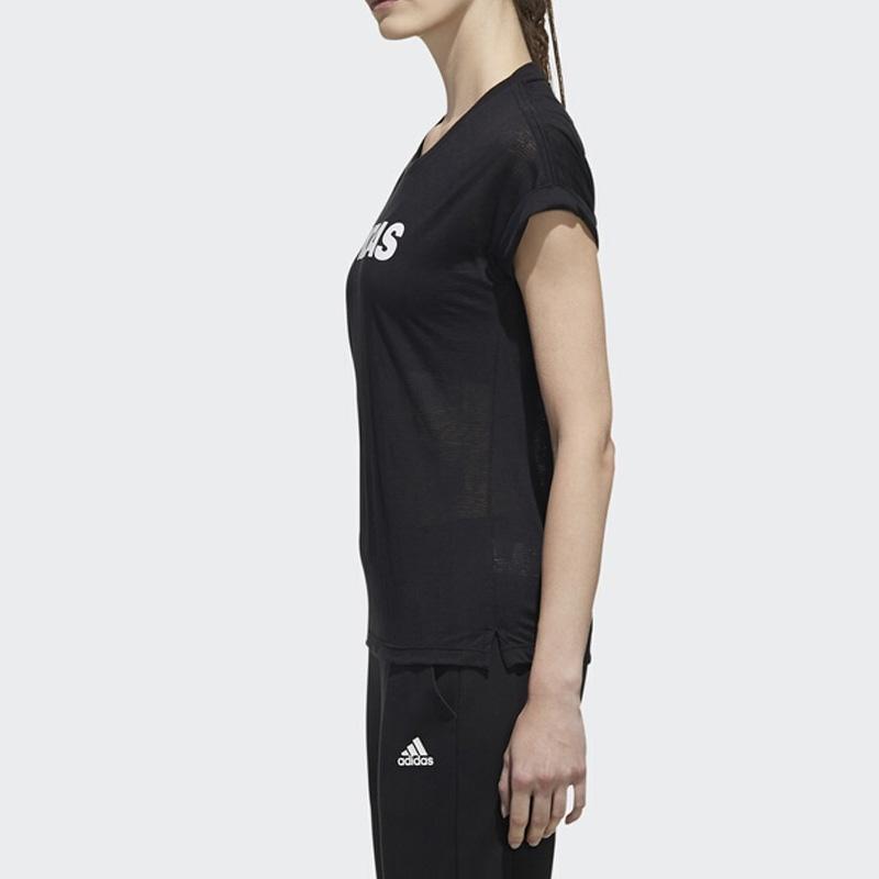 Adidas Alphabetic Print Round Neck Running Training Short Sleeve T-Shirt Women Tops Black EK4715