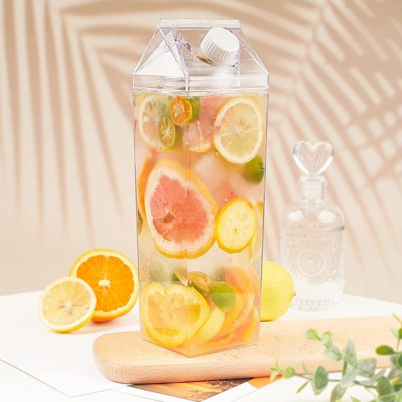 500ml/1000ml Transparent Milk Carton Water Bottle Creative Plastic Milk Juice Bottles Portable Clear Box Milk Storage Bottle