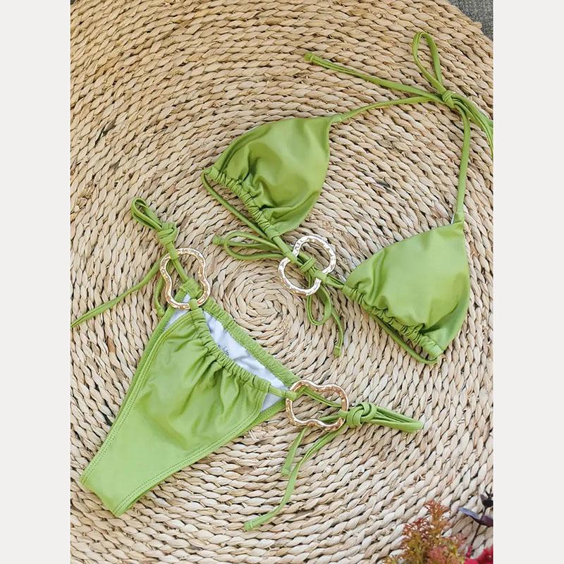 Neue Sexy Einfarbige Bikinis Push Up Bademode Damen Neckholder Set Badeanzug Strandbekleidung String Zweiteiler Badeanzug