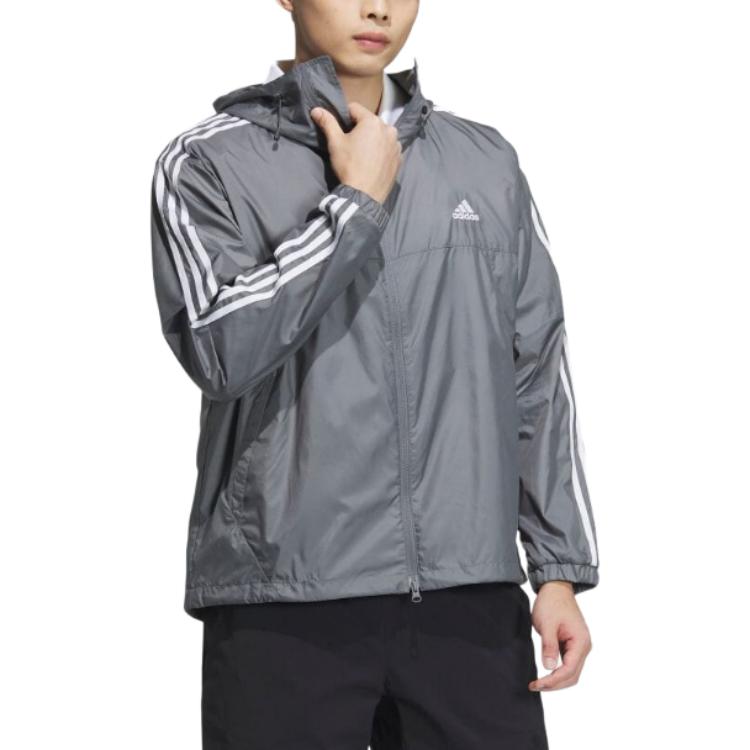 adidas Drei Streifen Kapuzen-Zip-Jacke Herren Jacken Grau JF3955